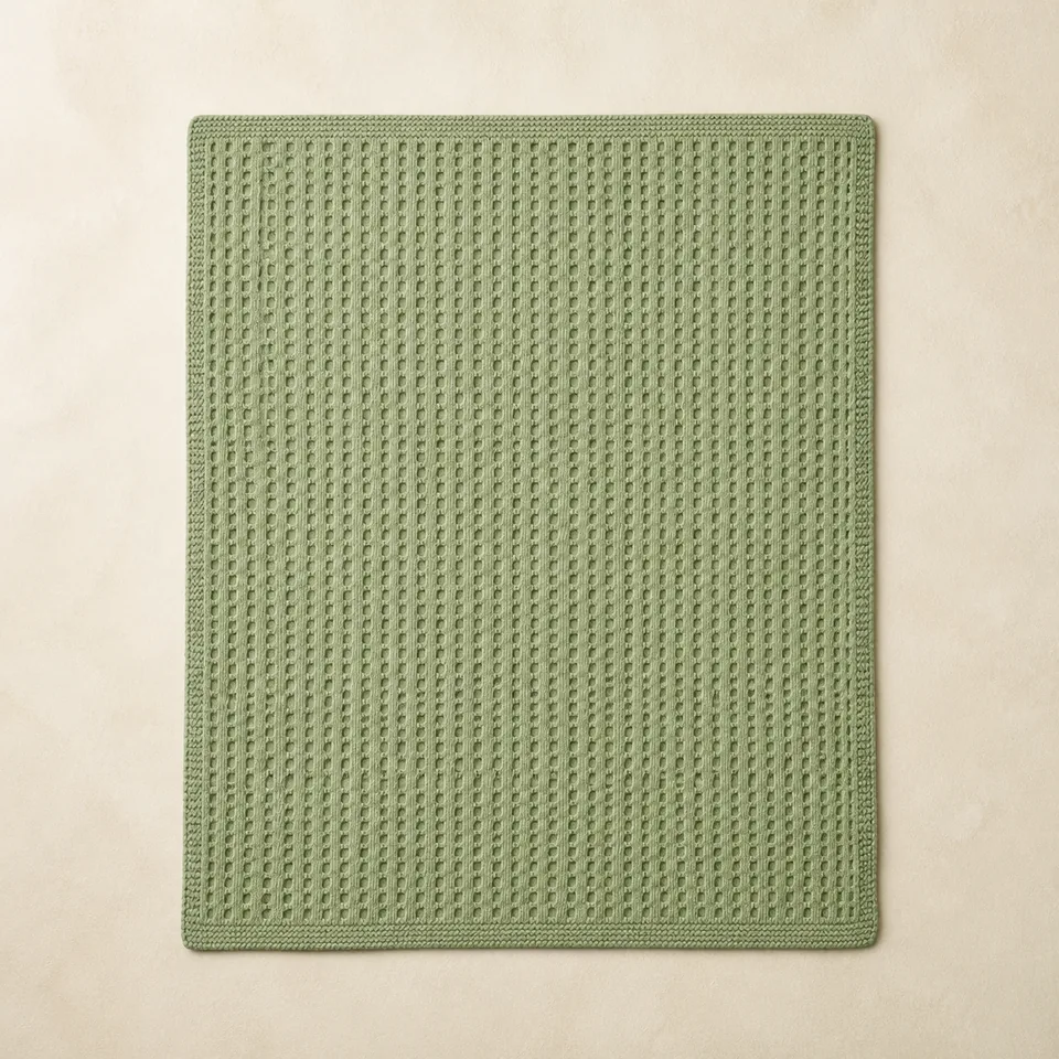 Salbeifarbene Babystrickdecke mit Zellstruktur