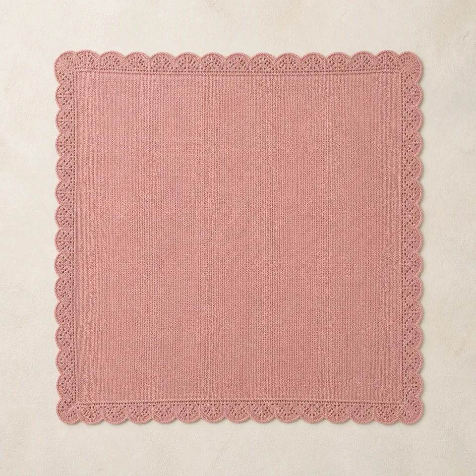 Altrosafarbene Babystrickdecke mit Bogenkante
