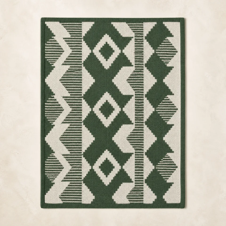 Grün cremefarbene Jacquard Strickdecke
