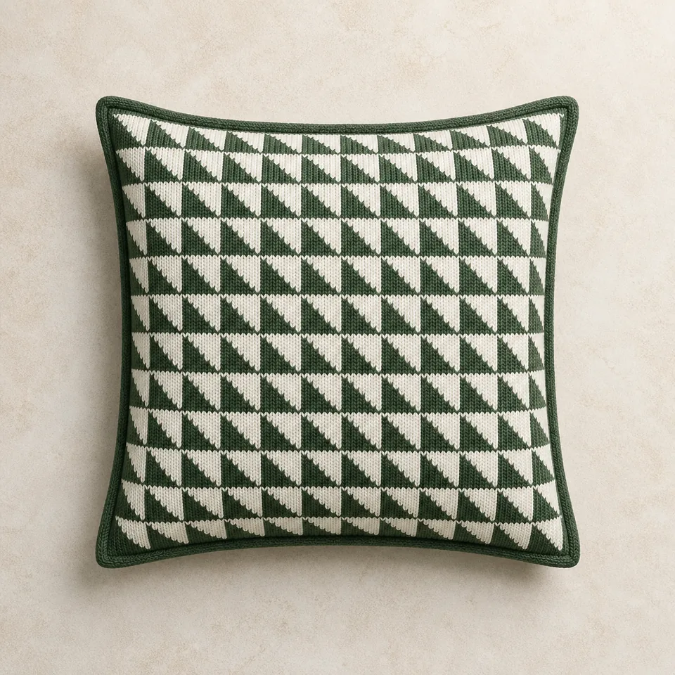 Grün cremefarbenes Jacquard Strickkissen