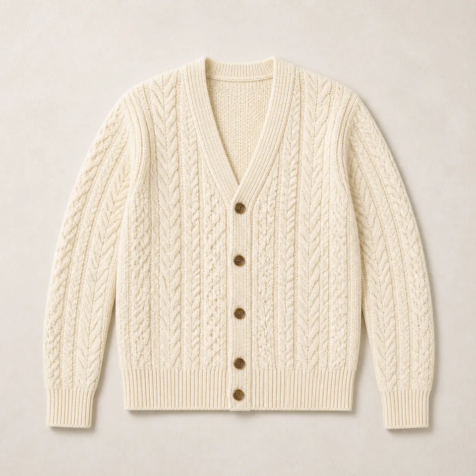 Cremefarbener Grobstrick Cardigan Herren