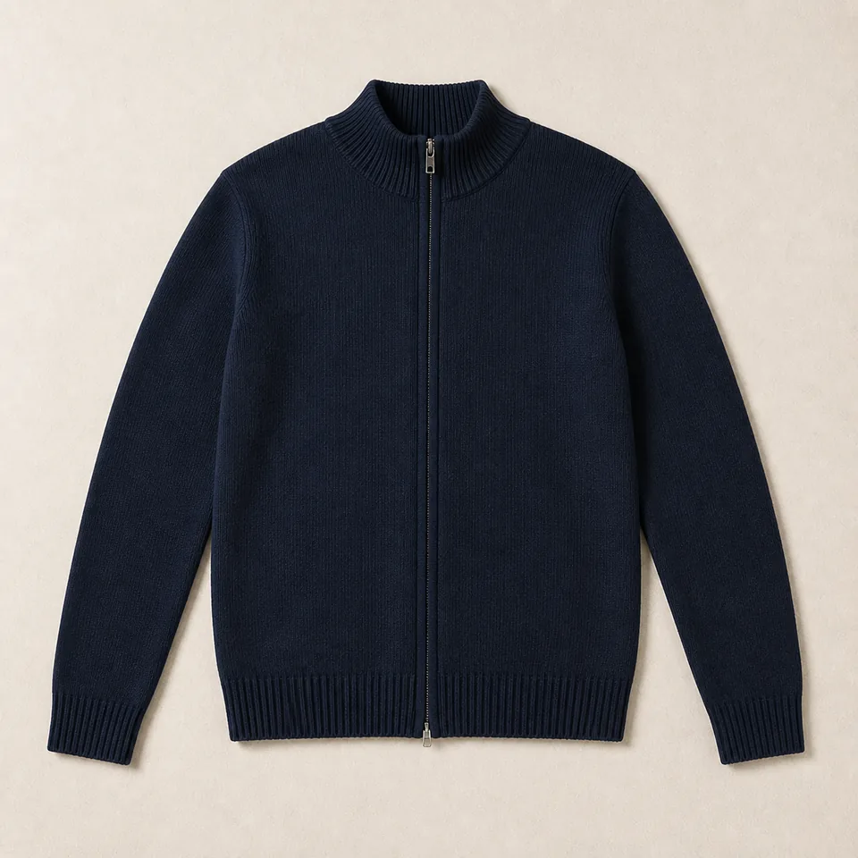 Dunkelblauer Zip Cardigan Herren