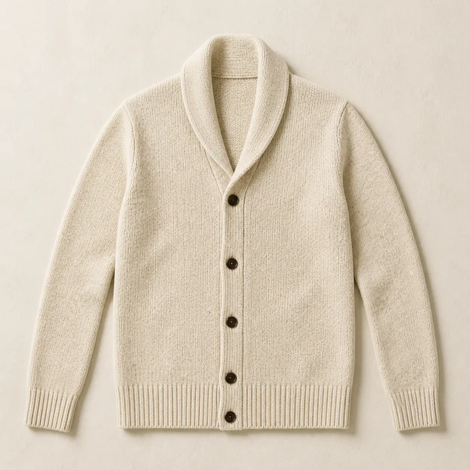 Naturfarbener Schalkragen Cardigan Herren