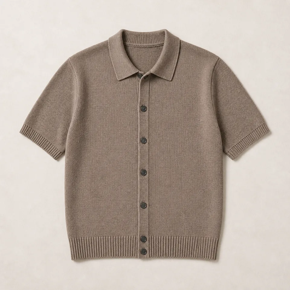 Taupefarbener Kurzarm Cardigan Herren