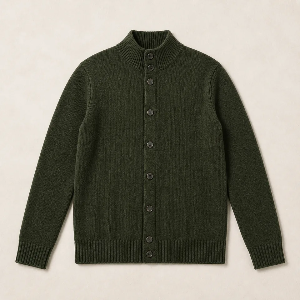 Grüner Stehkragen Cardigan Herren