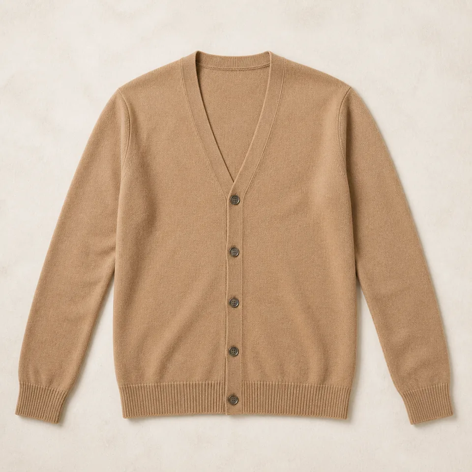 Kamelfarbener V-Ausschnitt Cardigan Herren