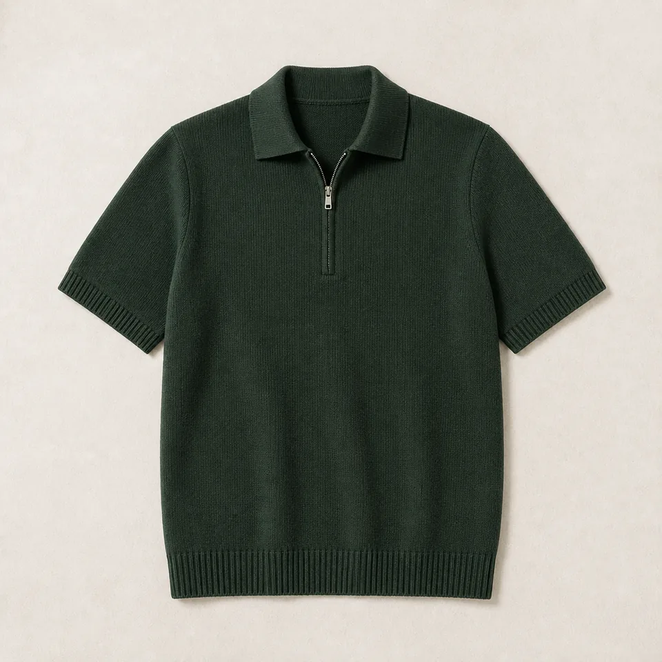 Grünes Zip Strickpolo Herren