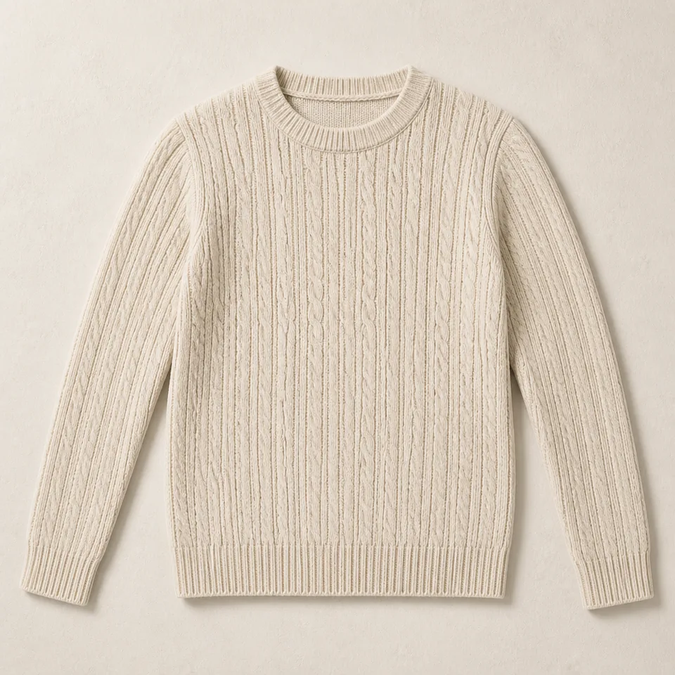 Naturfarbener Zopfpullover Herren