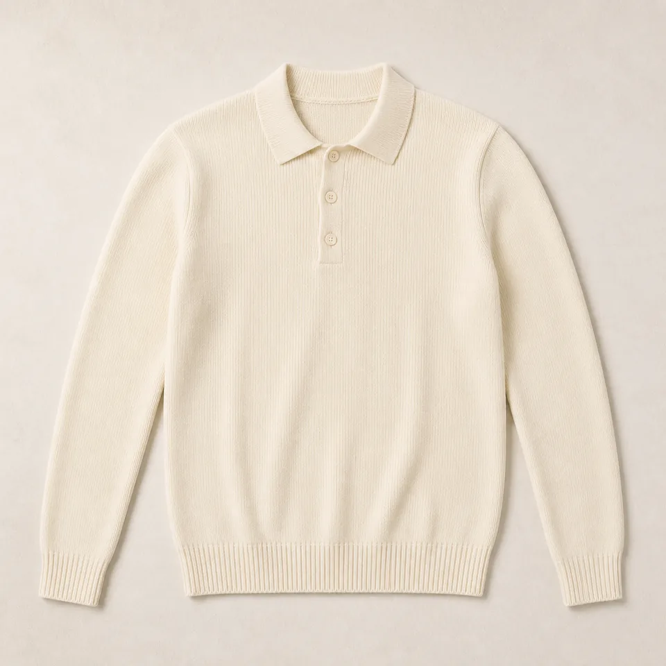 Elfenbeinfarbener Herren Polo Pullover