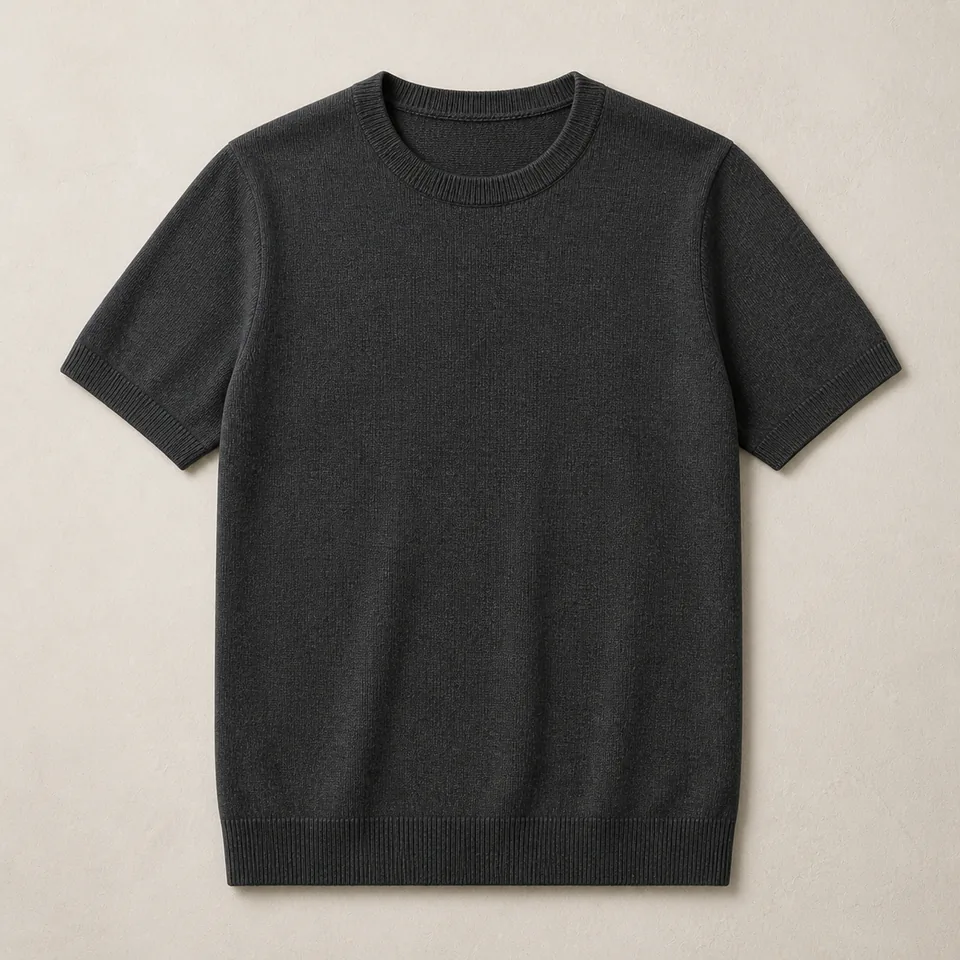 Anthrazitfarbenes Strick T-Shirt Herren