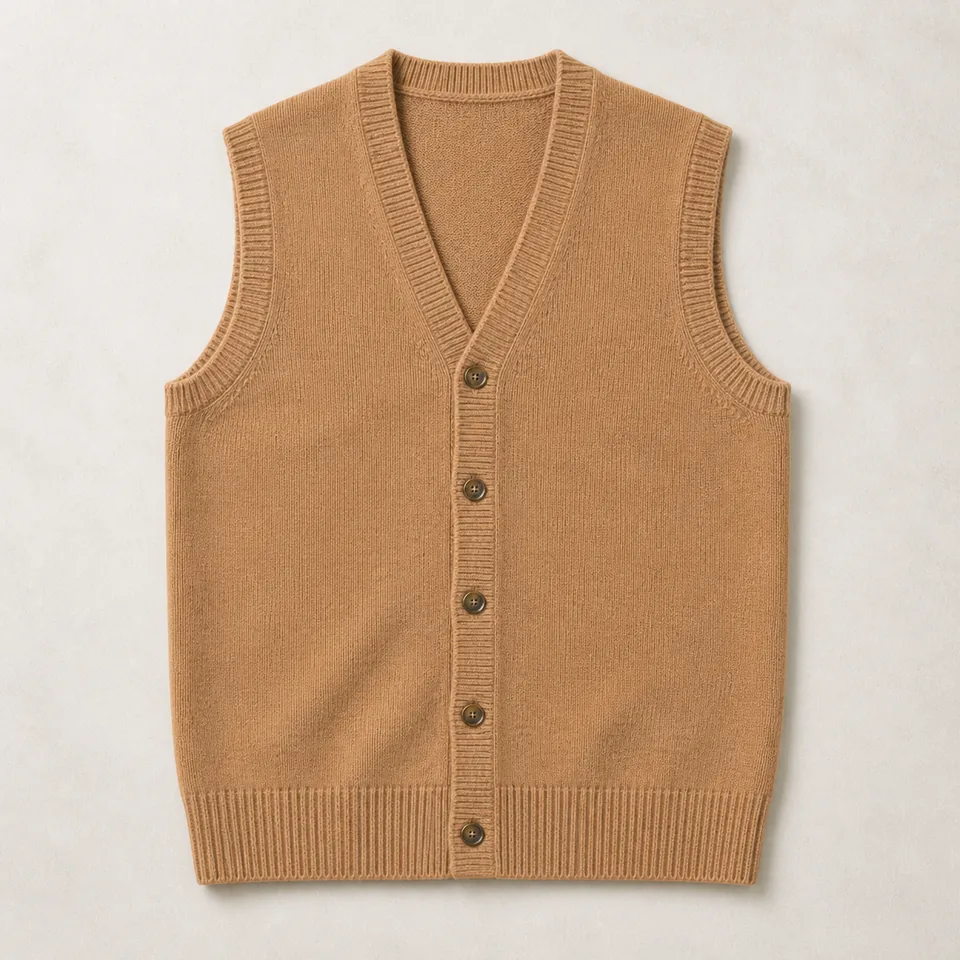 Kamelfarbene Knopf Strickweste Herren