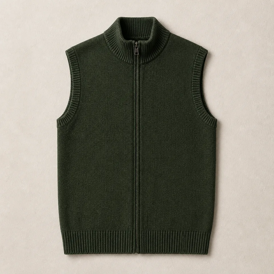 Grüne Zip Strickweste Herren