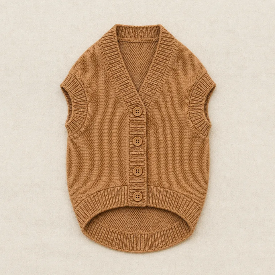 Kamelfarbene Hundestrickjacke mit Knöpfen