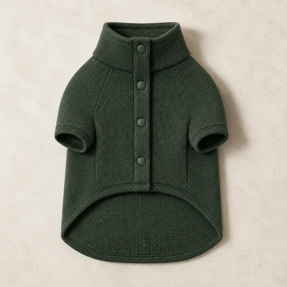 Grüne Hundestrickjacke mit Stehkragen