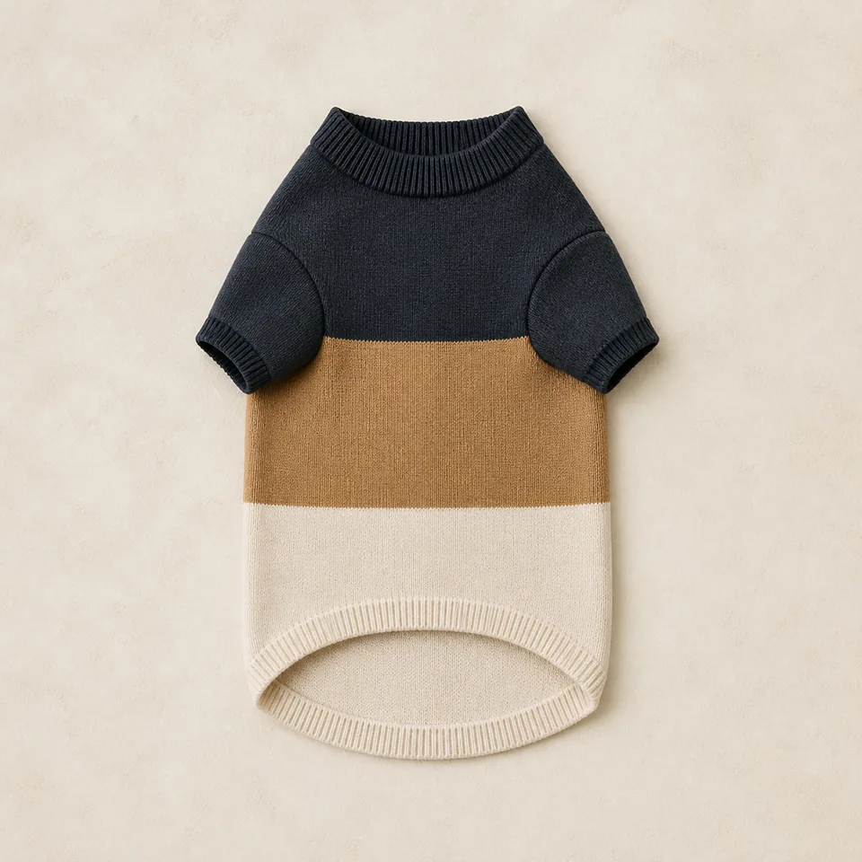 Colorblock Hundepullover in Anthrazit Kamel und Creme