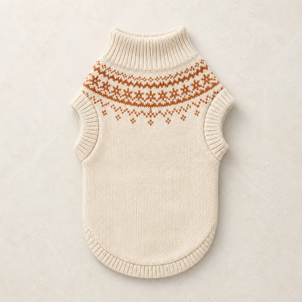 Cremefarbener Hundepullover mit rostfarbenem geometrischem Jacquard