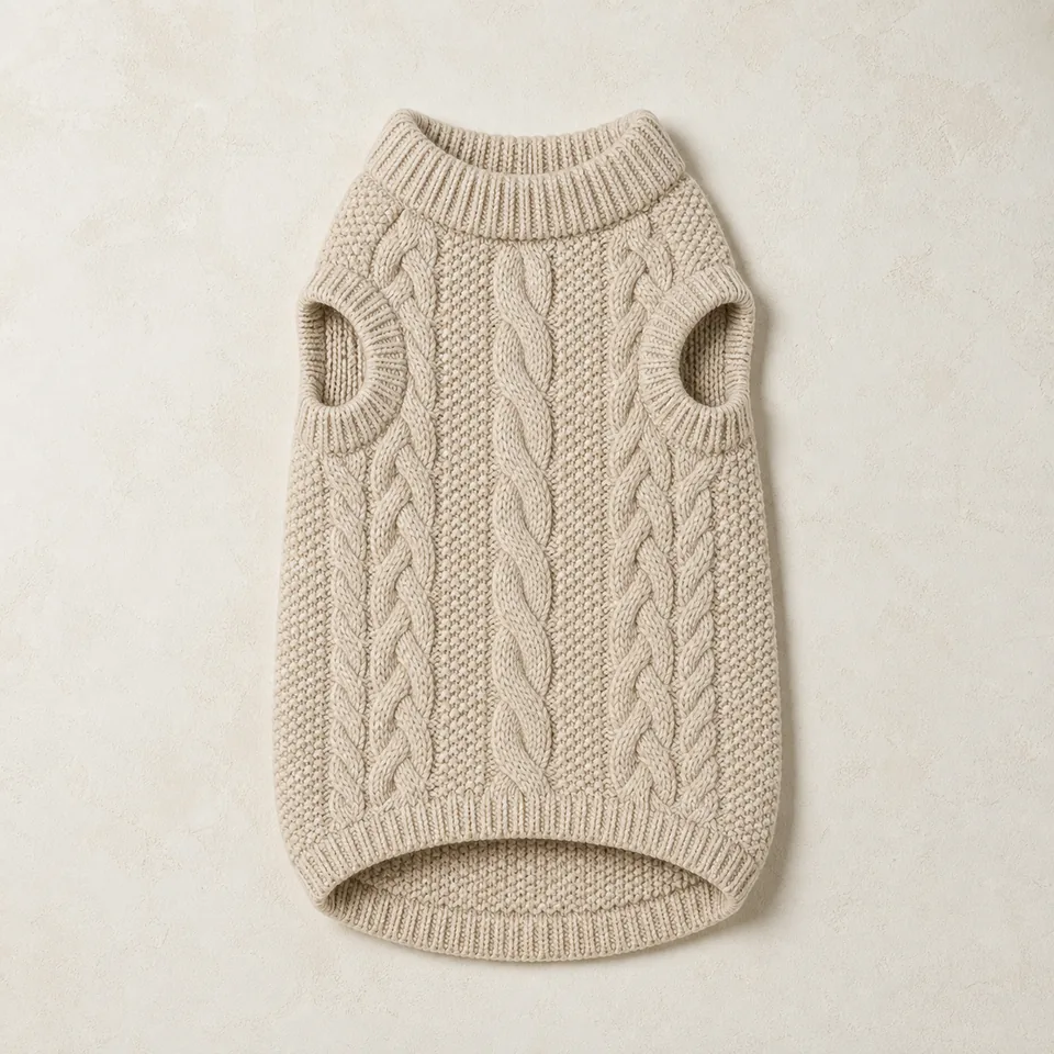 Naturfarbener Hundepullover mit tonaler Strickstruktur