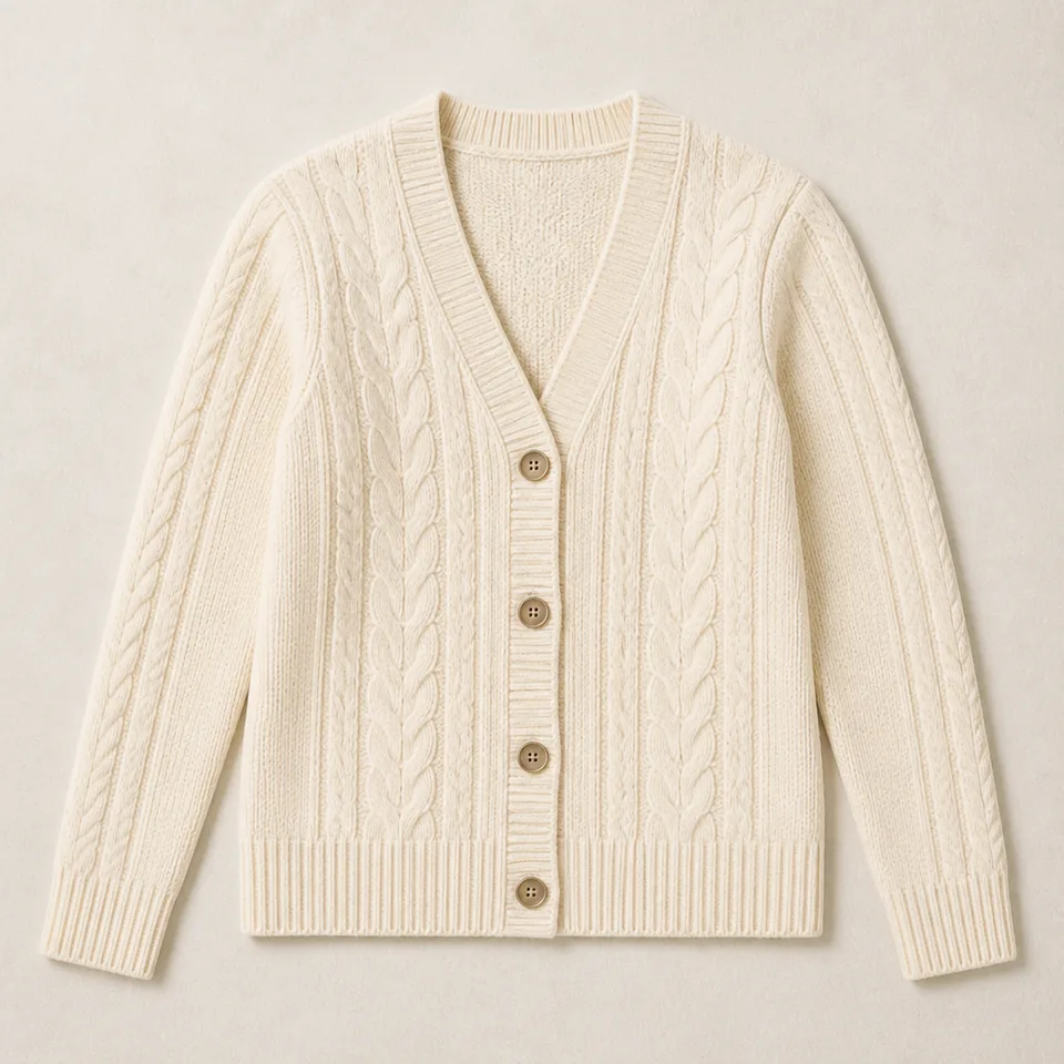 Cremefarbener Zopfstrick Cardigan Damen