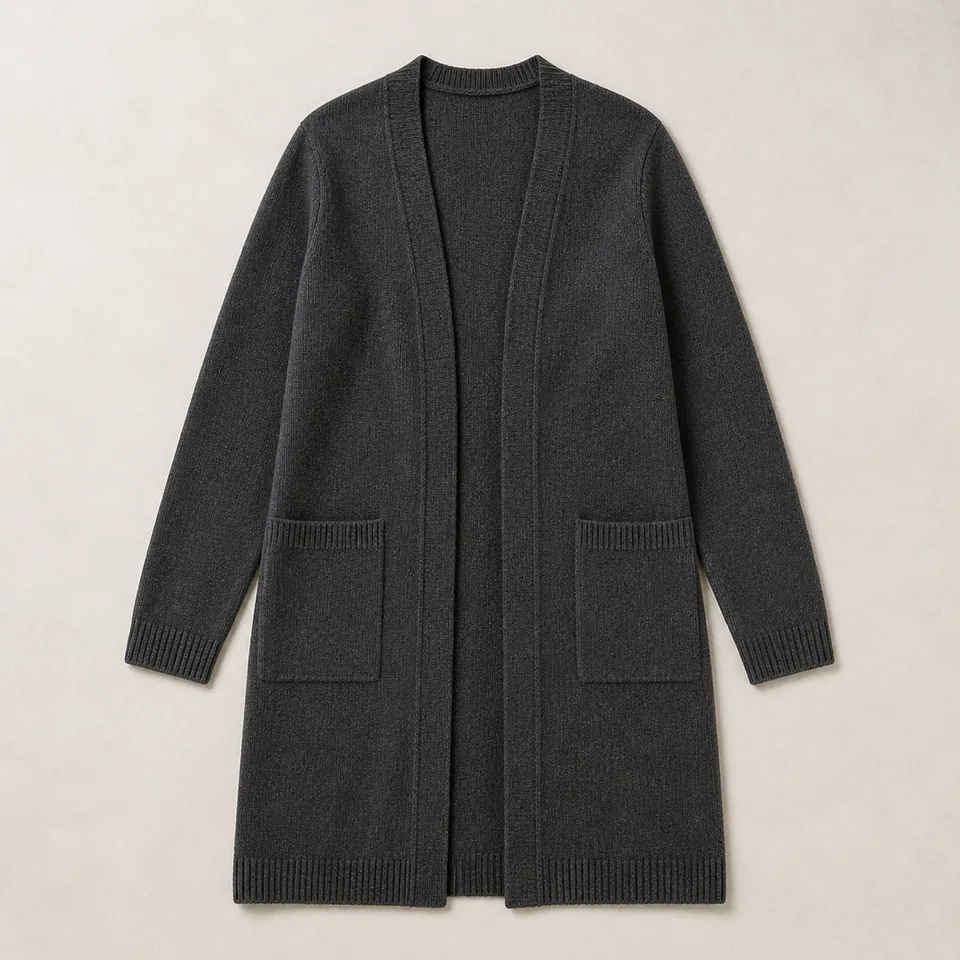 Langer anthrazitfarbener Cardigan Damen