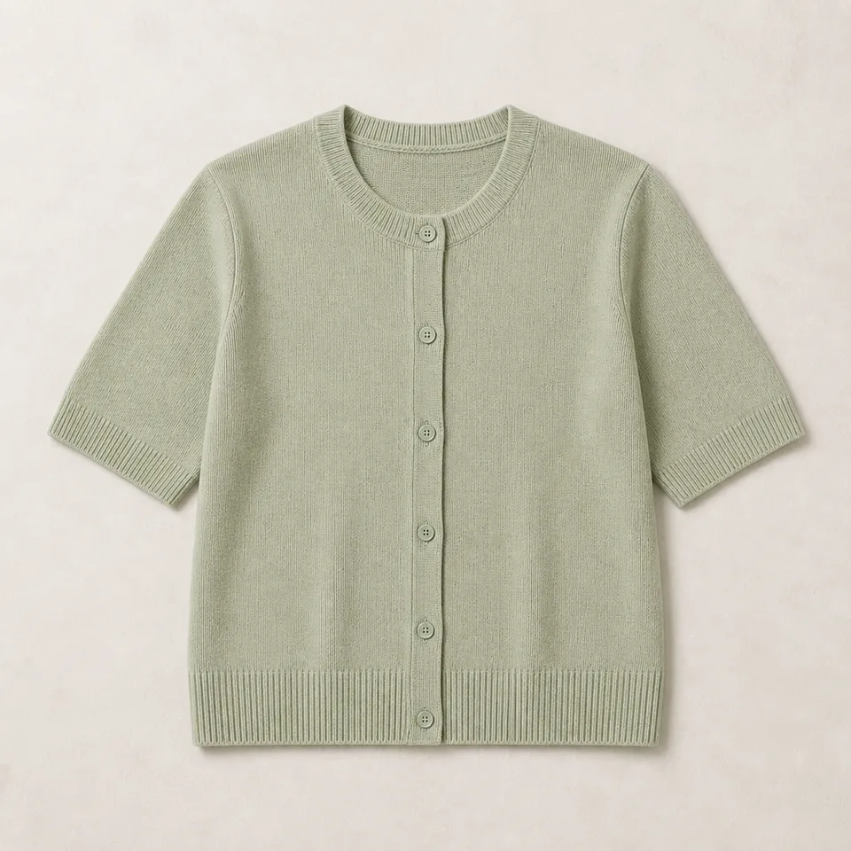 Salbeifarbener Kurzarm Cardigan Damen