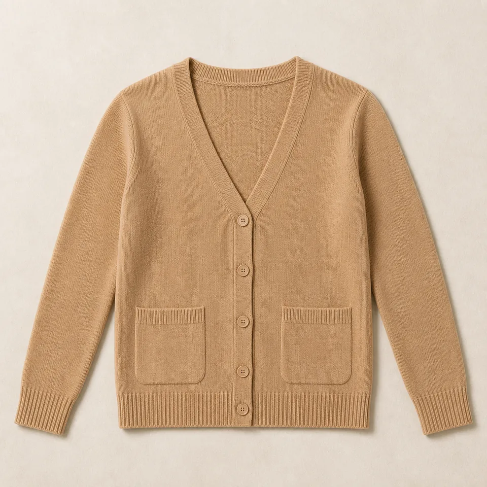 Kamelfarbener V-Ausschnitt Cardigan Damen