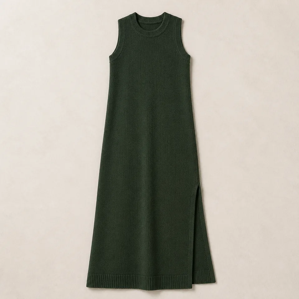 Grünes ärmelloses Maxi Strickkleid Damen