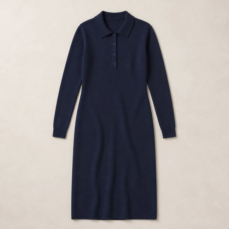 Dunkelblaues Polo Strickkleid Damen