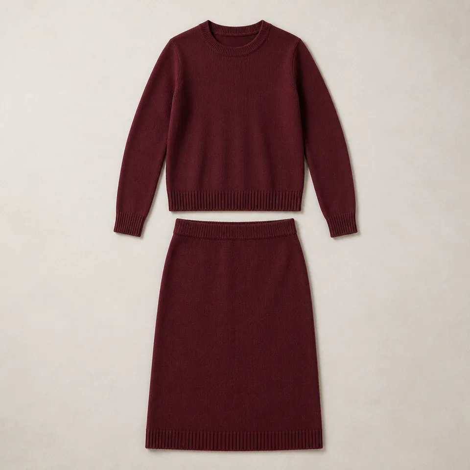 Burgunderrotes Damen Strickrock Set