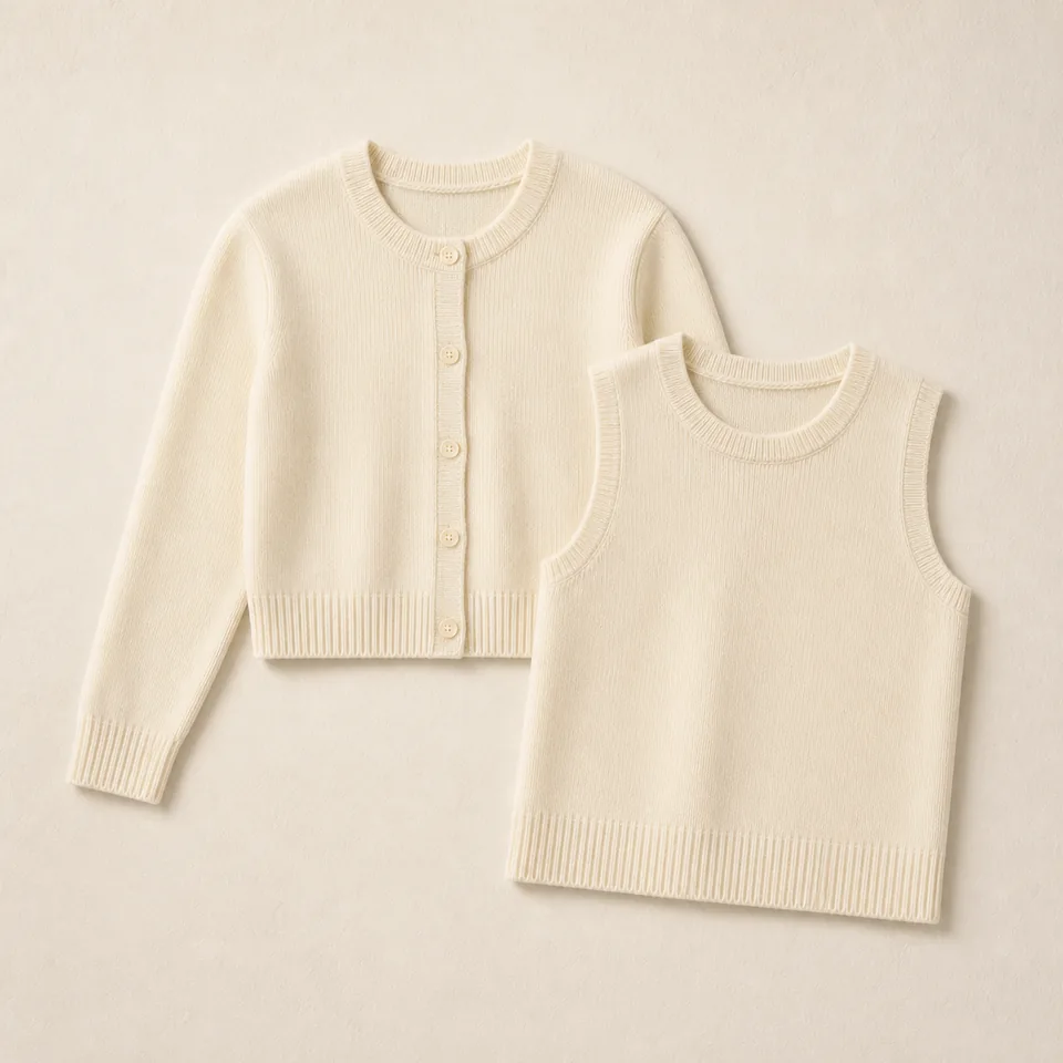 Elfenbeinfarbenes Damen Strick Twinset
