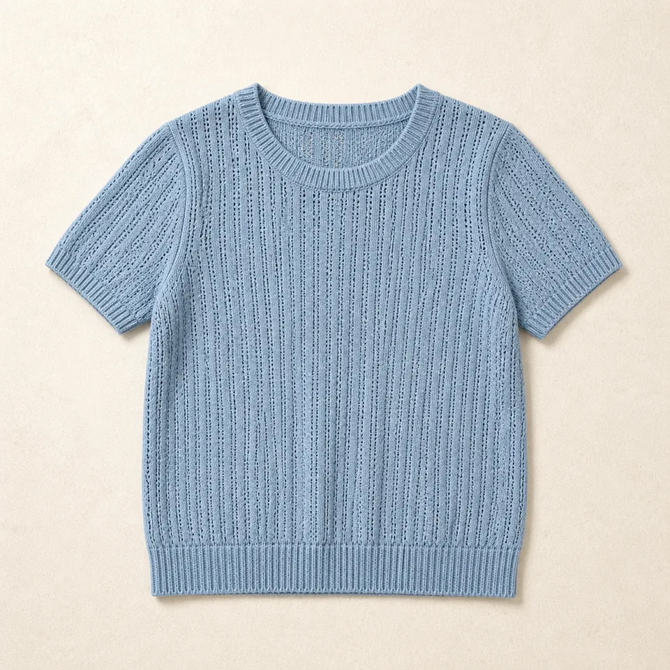 Staubblaues Ajour Stricktop Damen