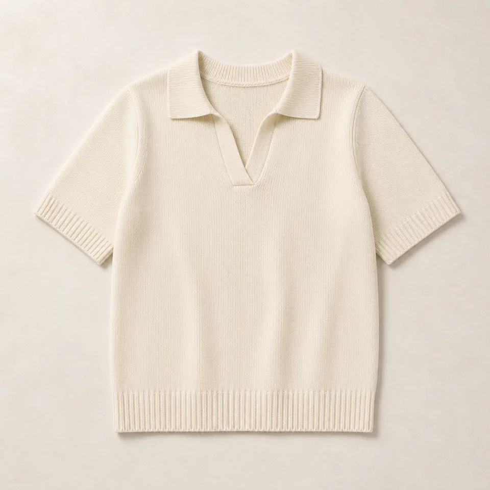 Elfenbeinfarbenes Strickpolo Damen