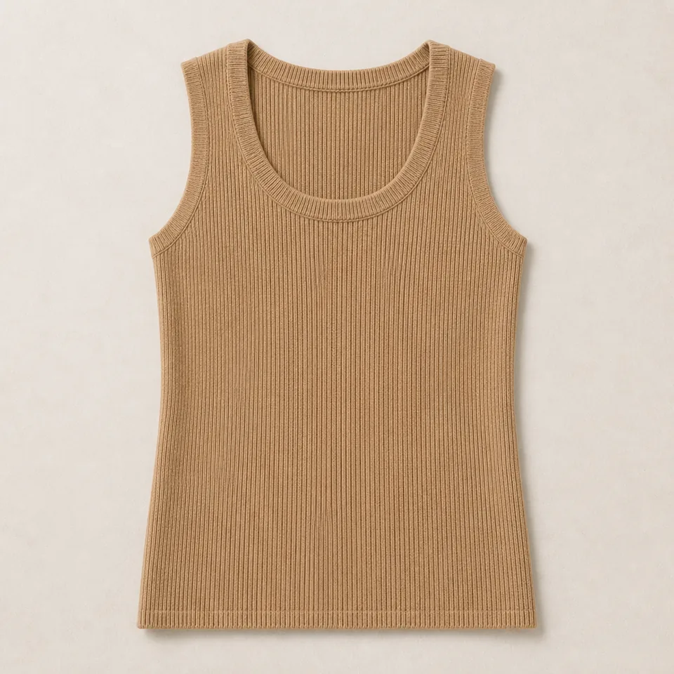 Kamelfarbenes Strick Tanktop Damen