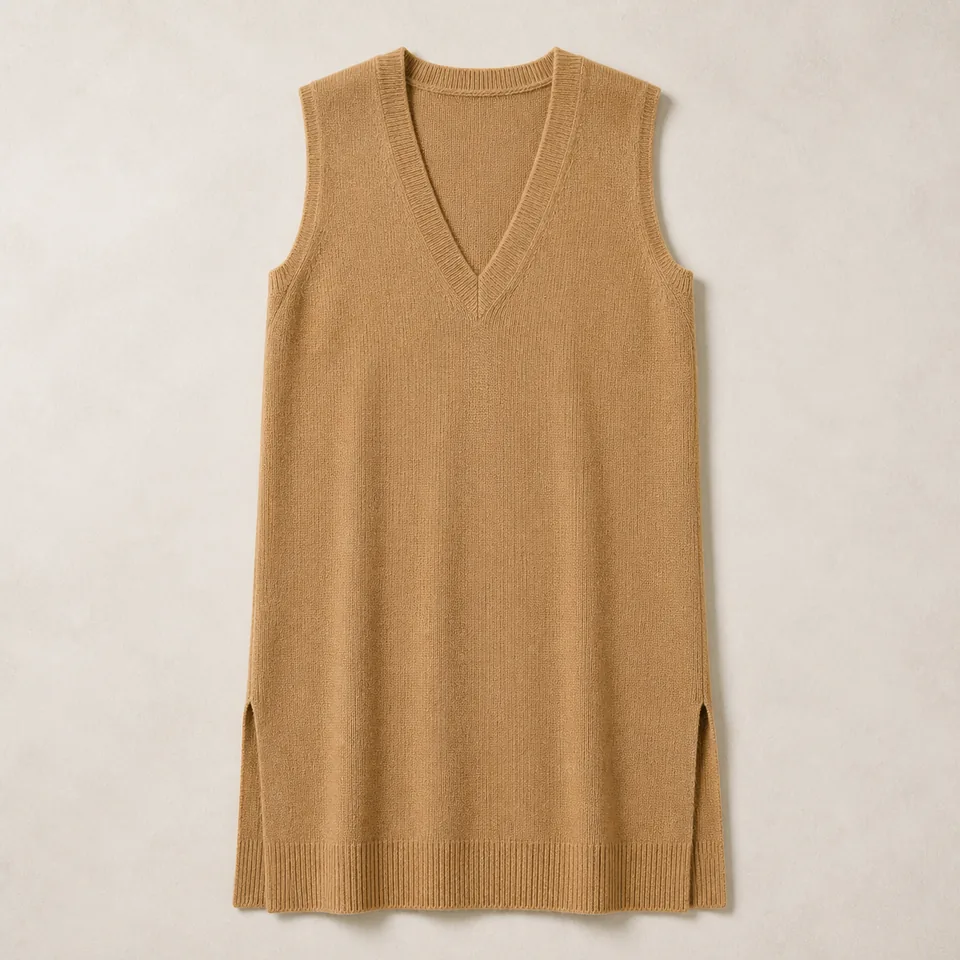 Kamelfarbene lange Strickweste Damen